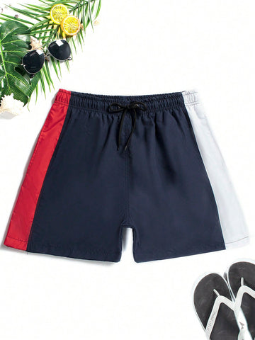 Contrast Drawstring Waist Men'S Beach Shorts