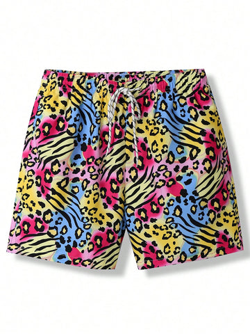 Men'S Animal Print Drawstring Waist Beach Shorts