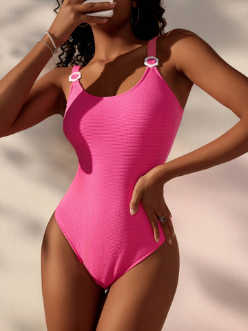 Women'S Solid Color One-Piece Swimsuit Valentine