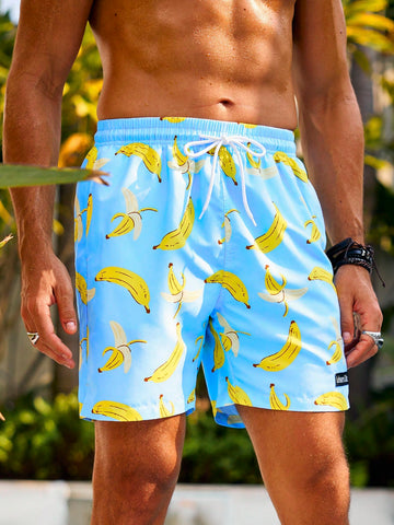 Men's Banana Printed Drawstring Beach Shorts