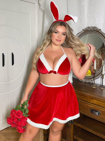 Women's Plus Size Valentine's Day Colorblock Sexy Triangle Cup Bunny Costume For Role Play
