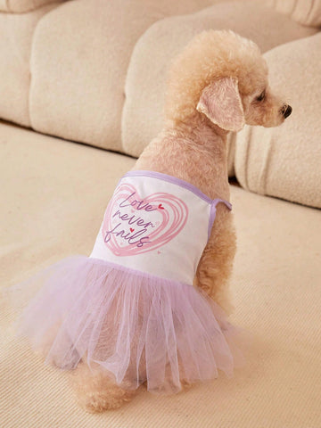 1pc Pink Purple Mesh Tutu Skirt With Hearts For Pets