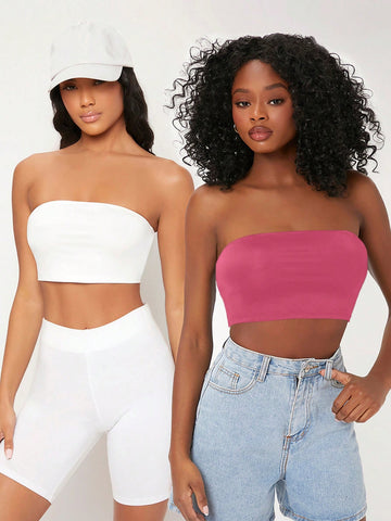 Women'S Solid Color Cropped Strapless Top