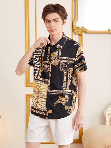 Baroque Printed Shirts And Shorts Two Piece Set For Teen Boys