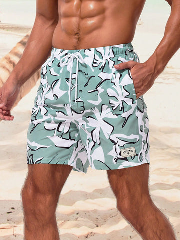 Men'S Printed Beach Shorts With Drawstring Elastic Waist