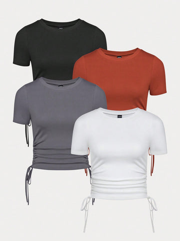 Ladies' Solid Color T-Shirt With Drawstring Hem