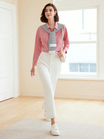 SOLID SHIRT AND STRIPED SAILOR SHAWL