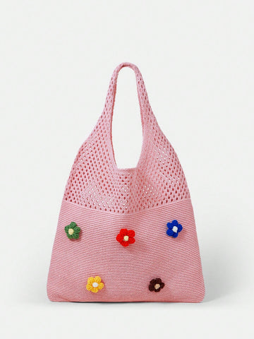 Cute Flower Crochet Bag,Large Capacity Bag