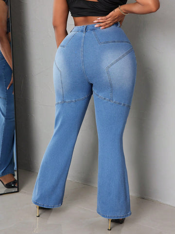 Plus Size Flared Jeans With Star Pattern