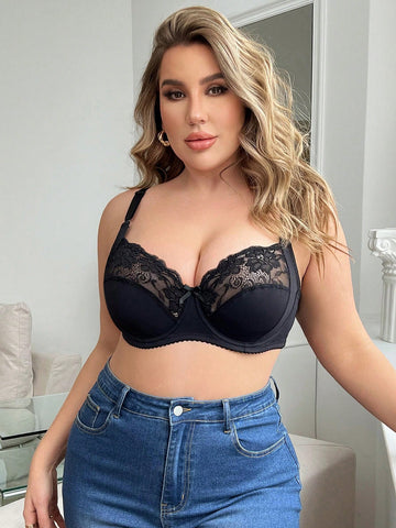 Plus Size Women's Knitted Lace Bra With Underwire
