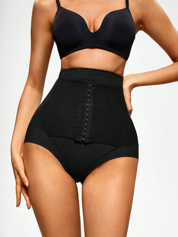 Women's Solid Color High Waist Shapewear Shorts With Hook And Eye Closure