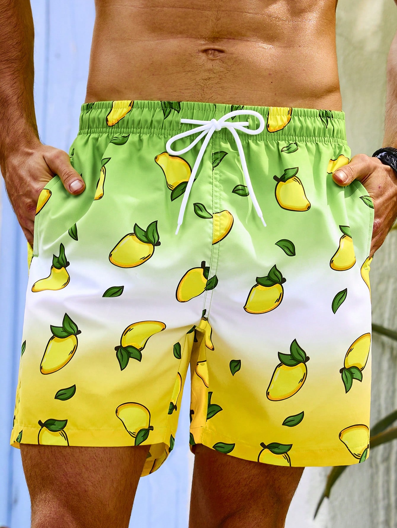 Men'S Mango Printed Drawstring Waist Beach Shorts