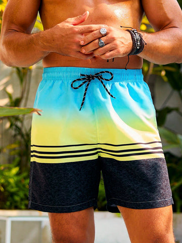 Men'S Colorblock Drawstring Waist Beach Shorts