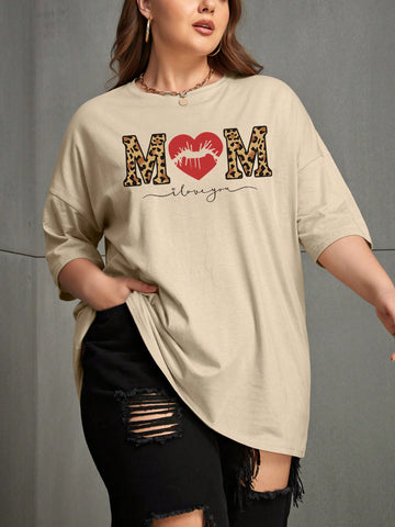 Plus Size Love Heart & Letter Print T-Shirt