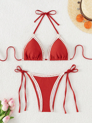 Strappy Bandeau Bikini Set With Edging Detail New Year