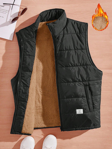 Men's Fleece Lined Casual Loose Vest Winter Coat With Zipper Front
