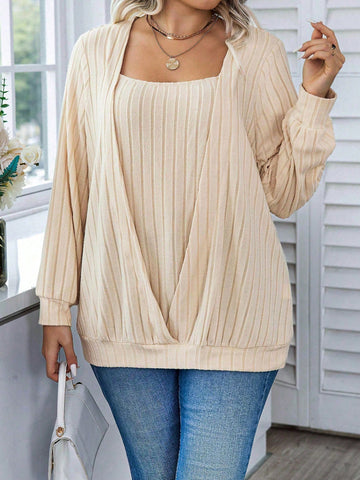 Women's Plus Size Solid Color Ribbed Casual Sweatshirt