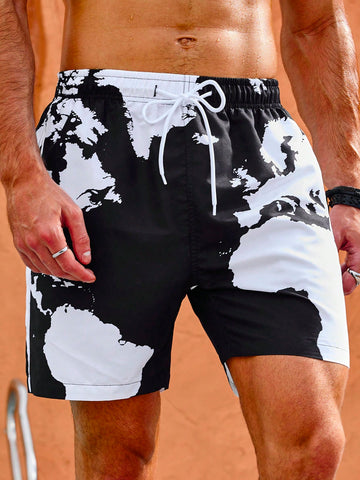 Men'S Printed Drawstring Waist Beach Shorts