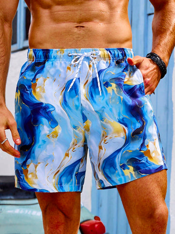 Men'S Printed Drawstring Waist Beach Shorts