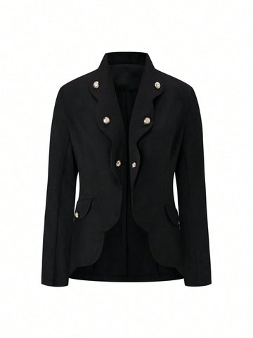 Women's Plus Size Button Decorated Shawl Collar Blazer