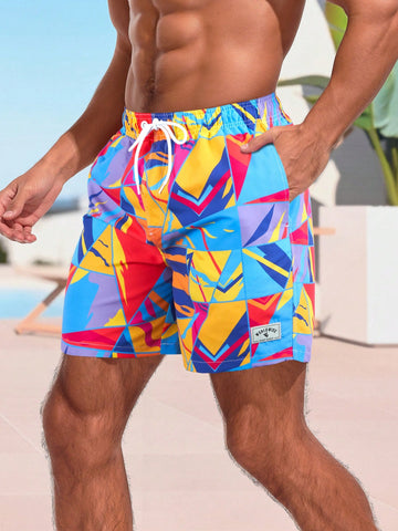 Men Allover Print Colorful Drawstring Waist Beach Shorts
