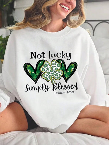 Women's Plus Size Clover Print Round Neck Sweatshirt