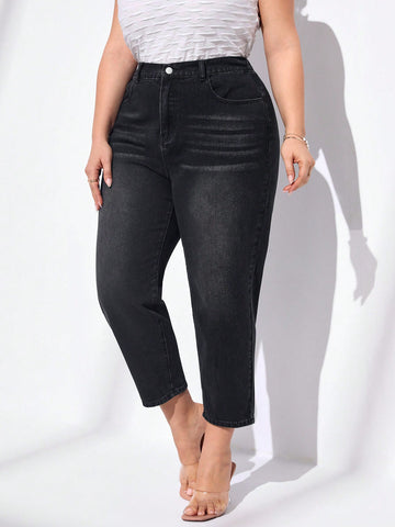 Plus Size High Waist Casual Loose Fit Cropped Jeans