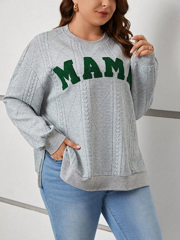 Plus Size Side Slit Sweatshirt With Embroidered Letters