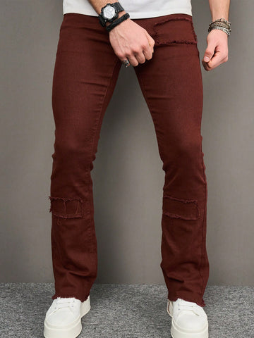 Men's Slim Fit Denim Jeans With Frayed Splicing Detail