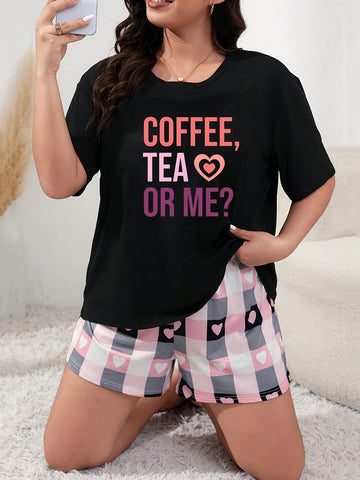 Plus Size Heart And Letter Print T-Shirt
