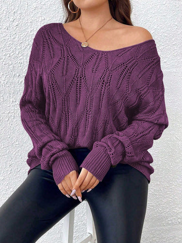 Plus Size Women's Hollow Out Knitted Loose Sweater