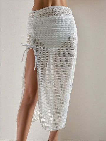 Women'S White Hollow Out Maxi Skirt