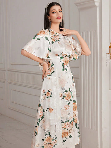 Women's Floral Printed Butterfly Sleeve Dress