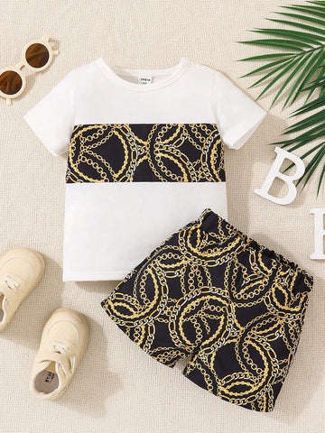 Boys' Summer Short Sleeve Printed T-shirt And Shorts Set