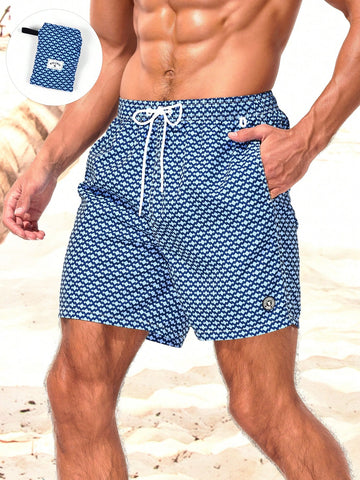 Men's Printed Beach Shorts With Drawstring Waist