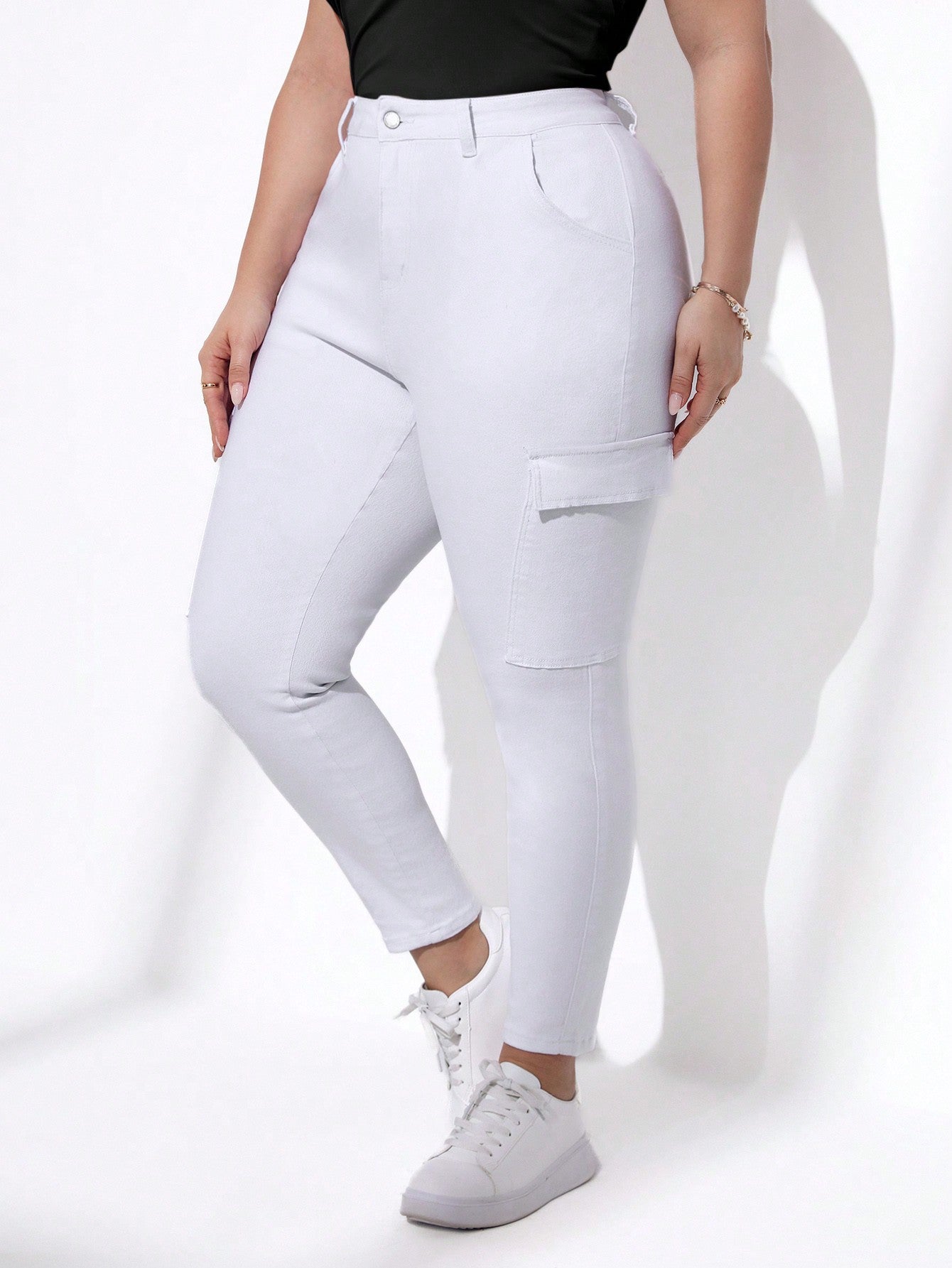 Women's Plus Size High Waisted Stretchy Skinny Jeans, White