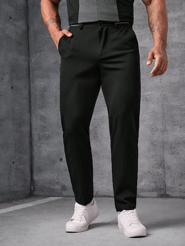 Men'S Solid Color Weave Trousers With Slanted Pockets
