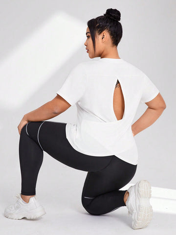 Ladies' Plus Size Backless Short Sleeve Sports T-Shirt Set