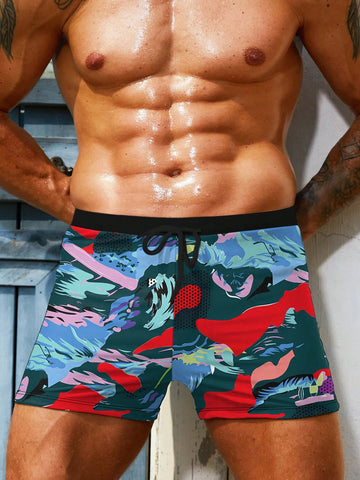 Men's Colorful Printed Lace-Up Swimming Trunks (Random Cut)