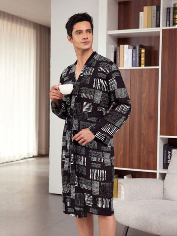 Men's Striped Long Sleeve Bathrobe/ Homewear Sleepwear