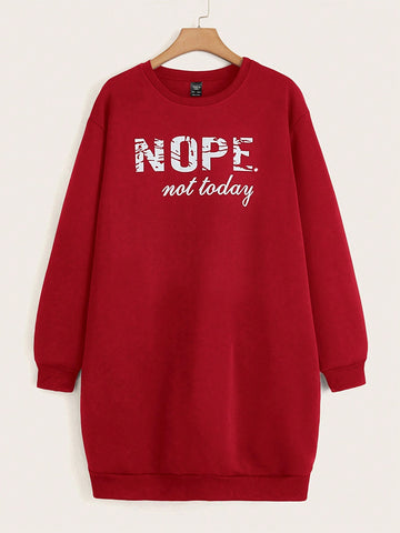 Plus Size Long Sleeve Sweatshirt With Slogan Print