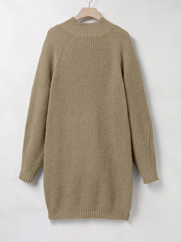 Plus Size Solid Color Turtleneck Long Sleeve Sweater Dress