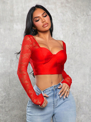 Women's Cropped Top With Sweetheart Neckline