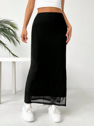 Women's Mesh Slit Skirt