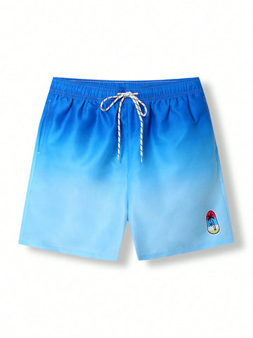 Men's Drawstring Waist Gradient Color Beach Shorts