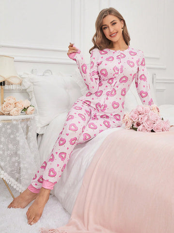 Women's New Arrivals Heart Print Homewear Rompers, Mommy And Me Matching Outfits (2 Sets Are Sold Separately)