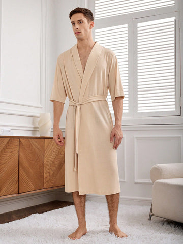Men's Half-Sleeve Mid-Length Sleepwear Robe