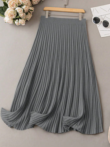 Plus Size Solid Color Ribbed Sweater Skirt