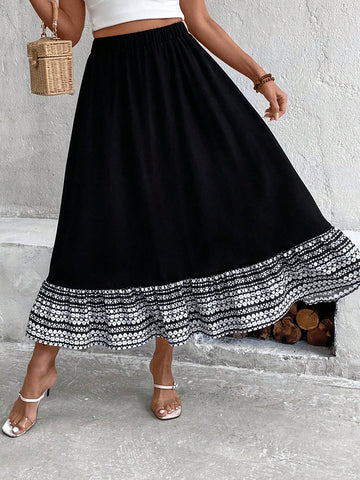 Women's Geometric Print Ruffle Hem Skirt