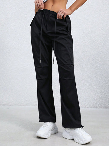 Solid Color Drawstring Pants For Casual Occasion